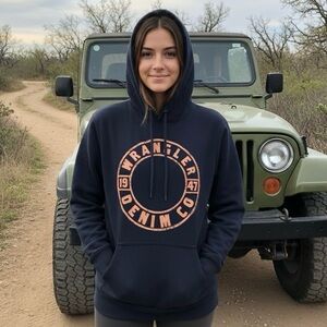 Wrangler Black Orange Pullover Hoodie Sweater Jeep Rustic Vintage Western Y2K